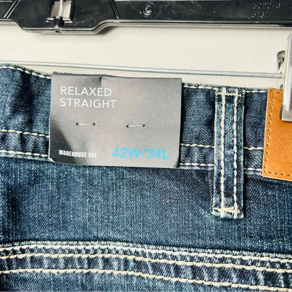NWT Warehouse Blue Dark Wash Denim Relaxed Straight Leg Jeans men’s size 42 - Picture 10 of 12